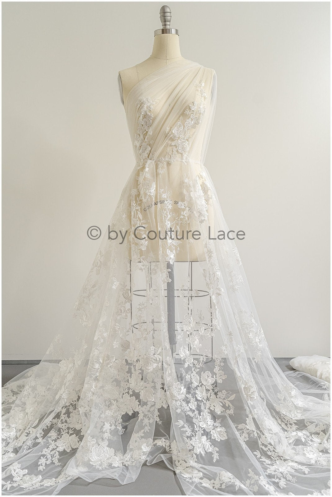 1.3yds/ 1.2m - Romantic bridal lace fabric/ floral couture lace fabric / L22-269B-REST-1.2Yds