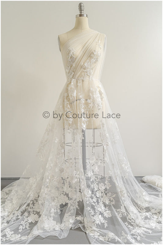 1.3yds/ 1.2m - Romantischer Braut Spitzenstoff/ floraler Couture Spitzenstoff / L22-269B-REST-1.2Yds