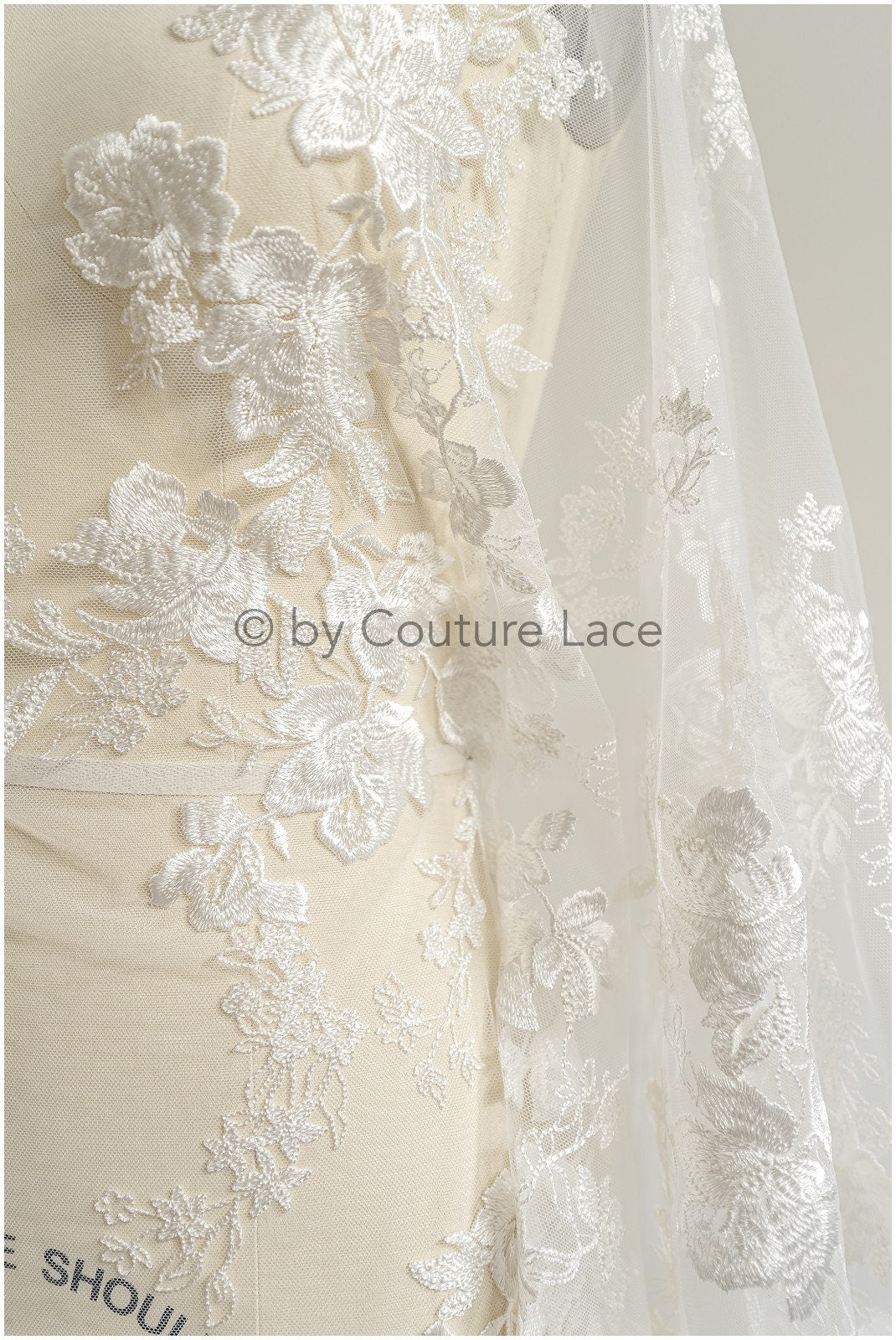 1.3yds/ 1.2m - Romantic bridal lace fabric/ floral couture lace fabric / L22-269B-REST-1.2Yds