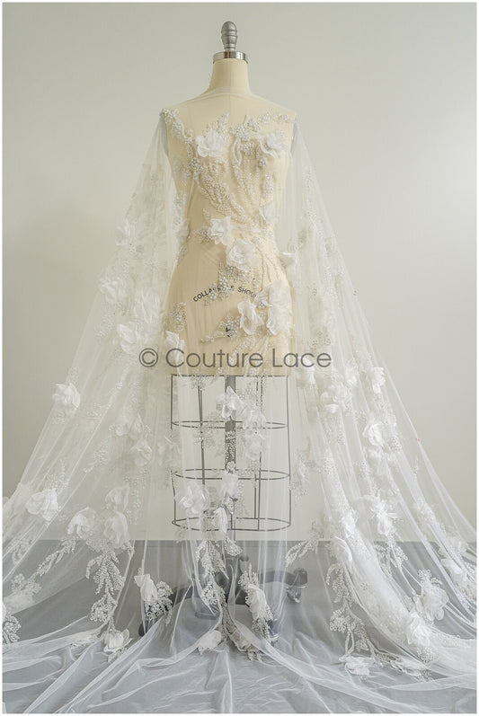 Perlen Braut Spitzenstoff Off-Whtie/ schwere Perlenspitze/ Couture Spitzenstoff/ Couture Brautspitze Stoff// L22-477