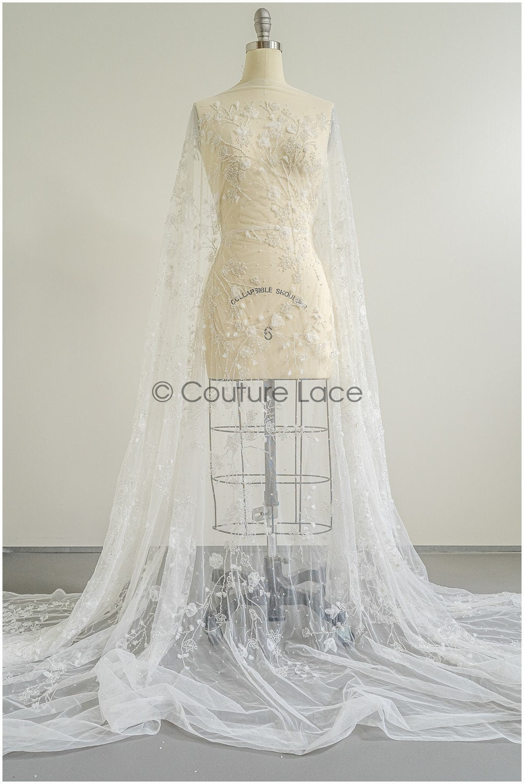 3D flower lace fabric/ pearl bridal fabric/ romantic flower lace fabric with 3D flowers/ wedding lace fabric // L22-476