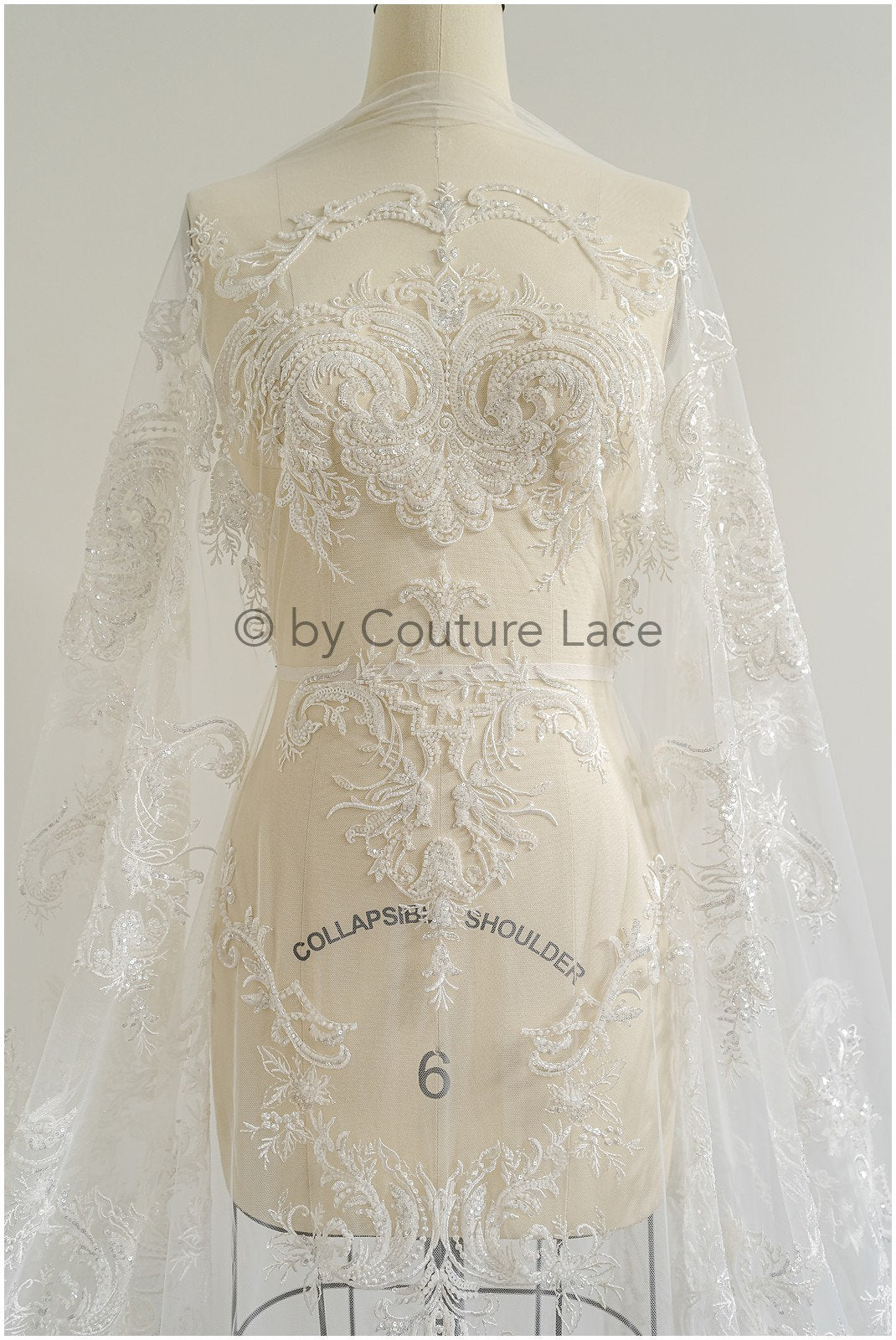 Schwerer Braut Perlenstoff Off-White/ Spitzenstoff mit Perlen & Pailletten/ Couture Spitzenstoff/ Brautspitzenstoff// L22-492