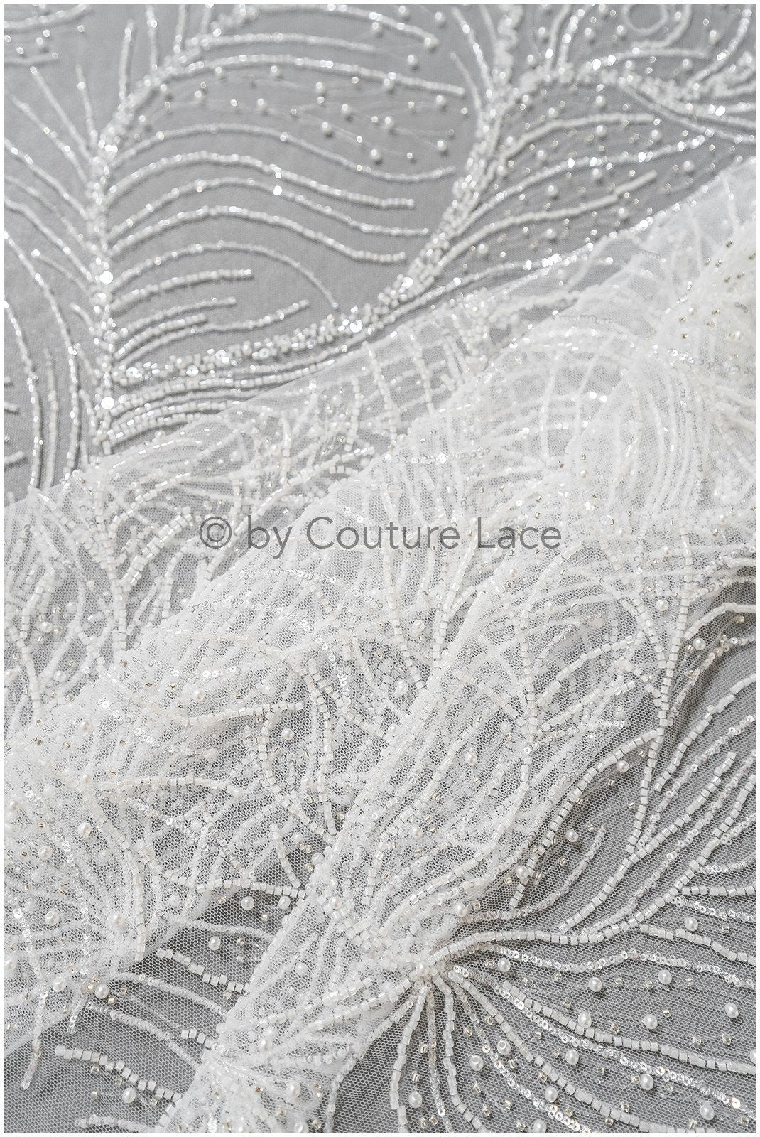 Perlen Spitzenstoff Off-White Silber/ Couture Spitzenstoff mit Perlen/ Braut Spitzenstoff/ Spitze für Brautkleid// L22-496
