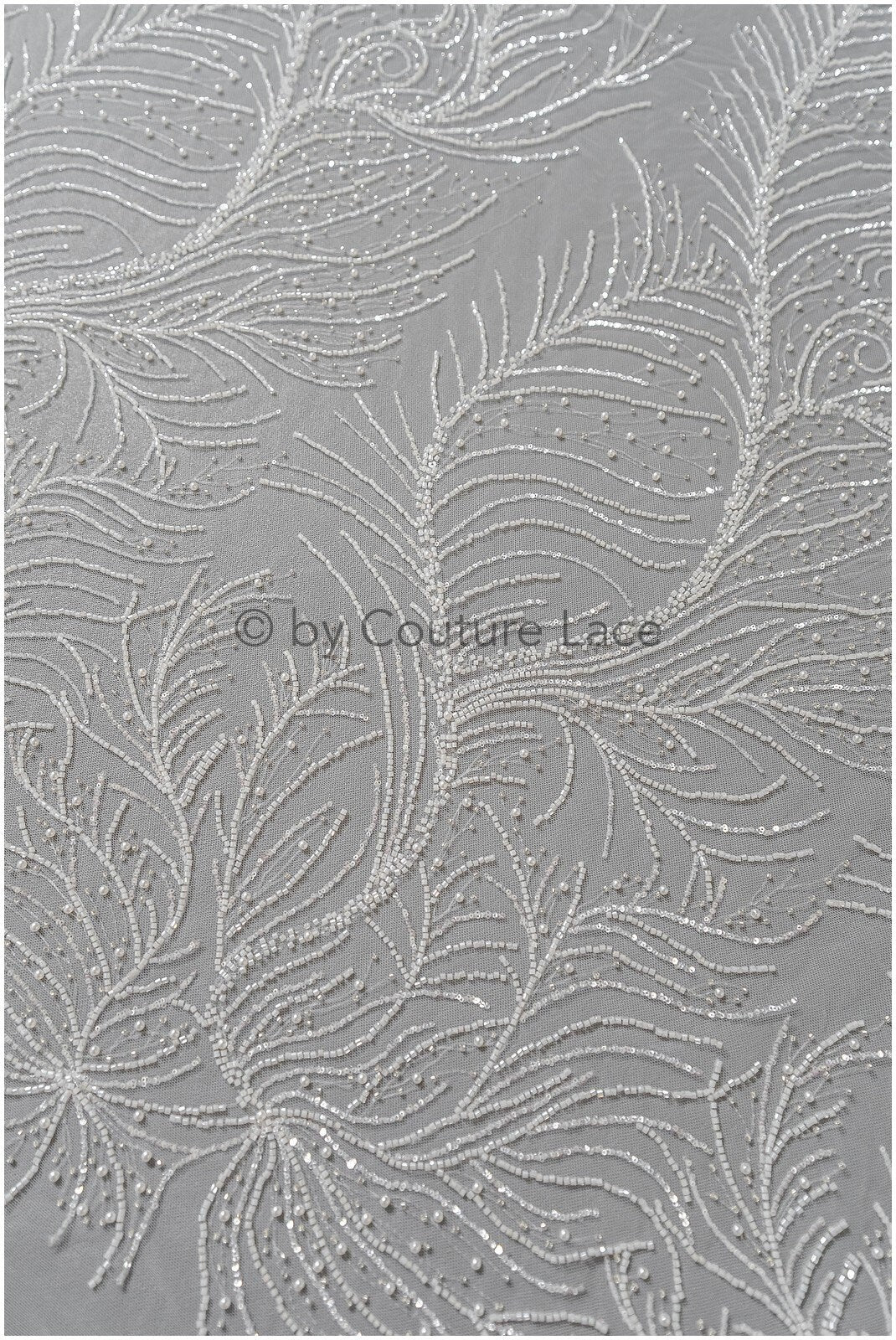 Perlen Spitzenstoff Off-White Silber/ Couture Spitzenstoff mit Perlen/ Braut Spitzenstoff/ Spitze für Brautkleid// L22-496
