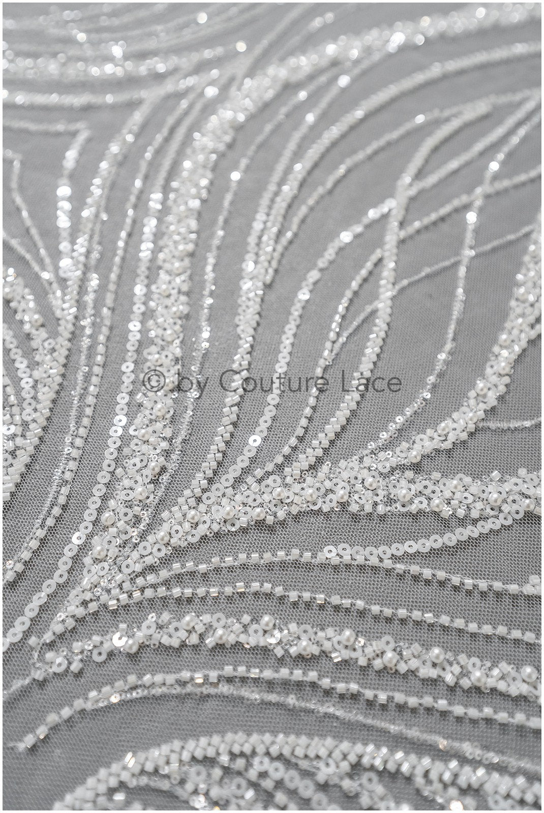 1.5yds Glitter Beaded Lace Fabric with Lines/ Couture Lace Fabric with Beads/ Couture Lace Fabric Off-White// L22-499 (Copy)