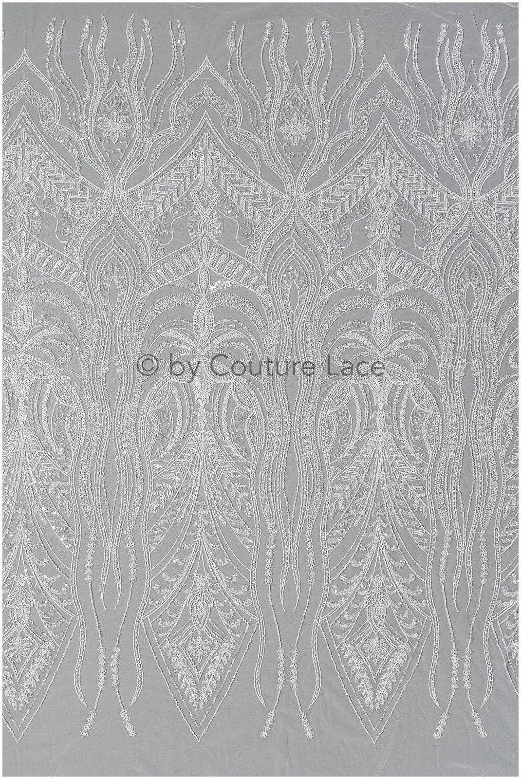 Glitzerperlen Spitzenstoff mit Linien/ Couture Spitzenstoff mit Perlen/ Pallas Couture Spitzenstoff/ Brautspitze// L22-504