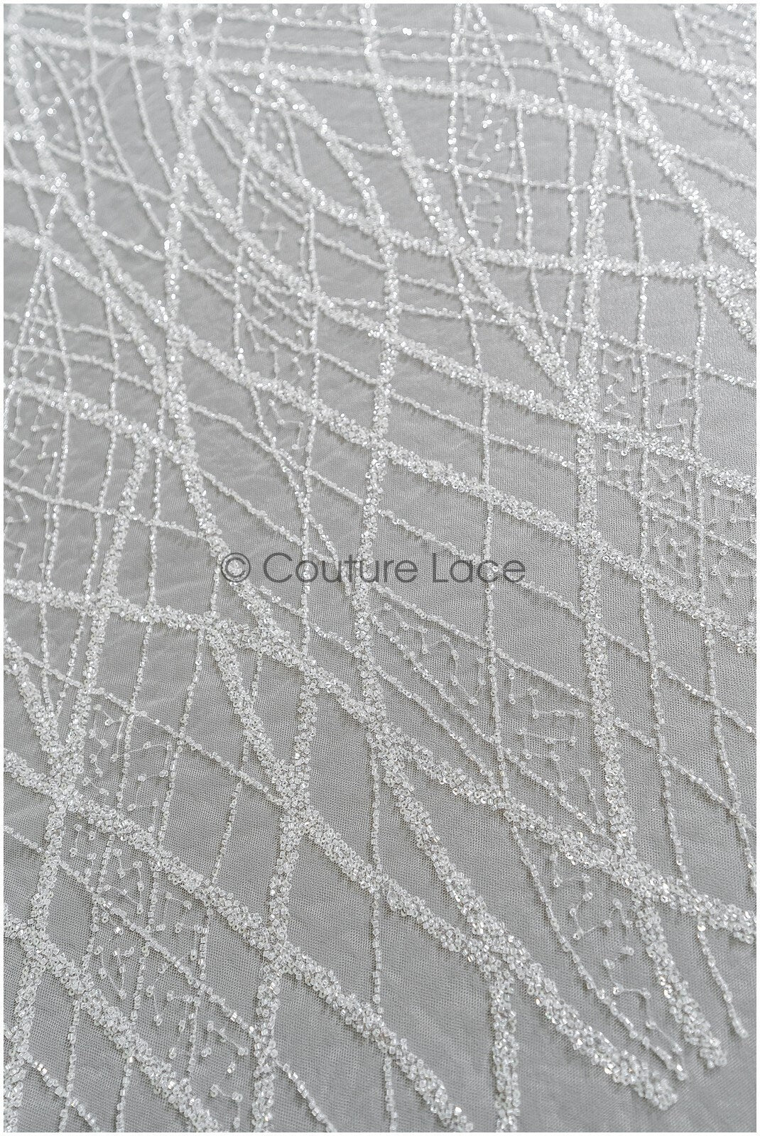 Heavy lace fabric with lines/ Couture lace fabric with beads & sequins/ Couture lace fabric off-white// L22-480