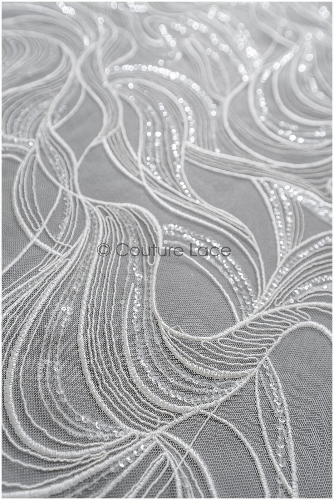 Wunderschöner Spitzenstoff mit Wellenmuster/ Couture Spitzenstoff Off-White/ Braut Wellenspitze// L22-464