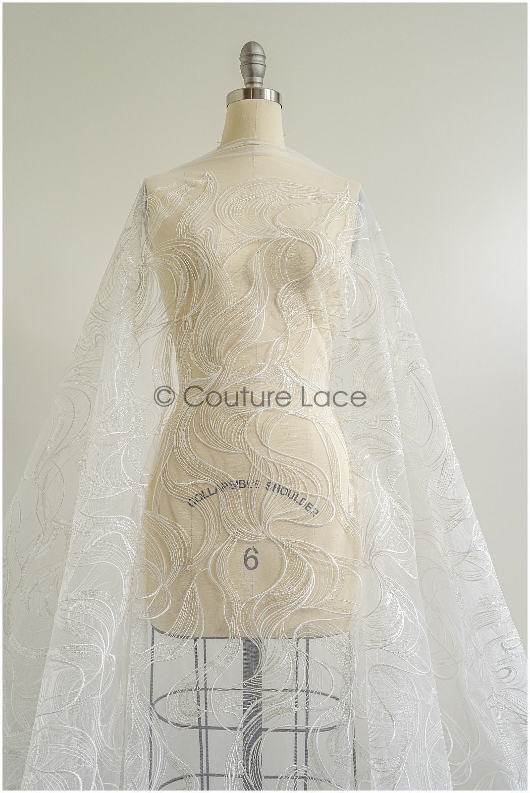 Wunderschöner Spitzenstoff mit Wellenmuster/ Couture Spitzenstoff Off-White/ Braut Wellenspitze// L22-464