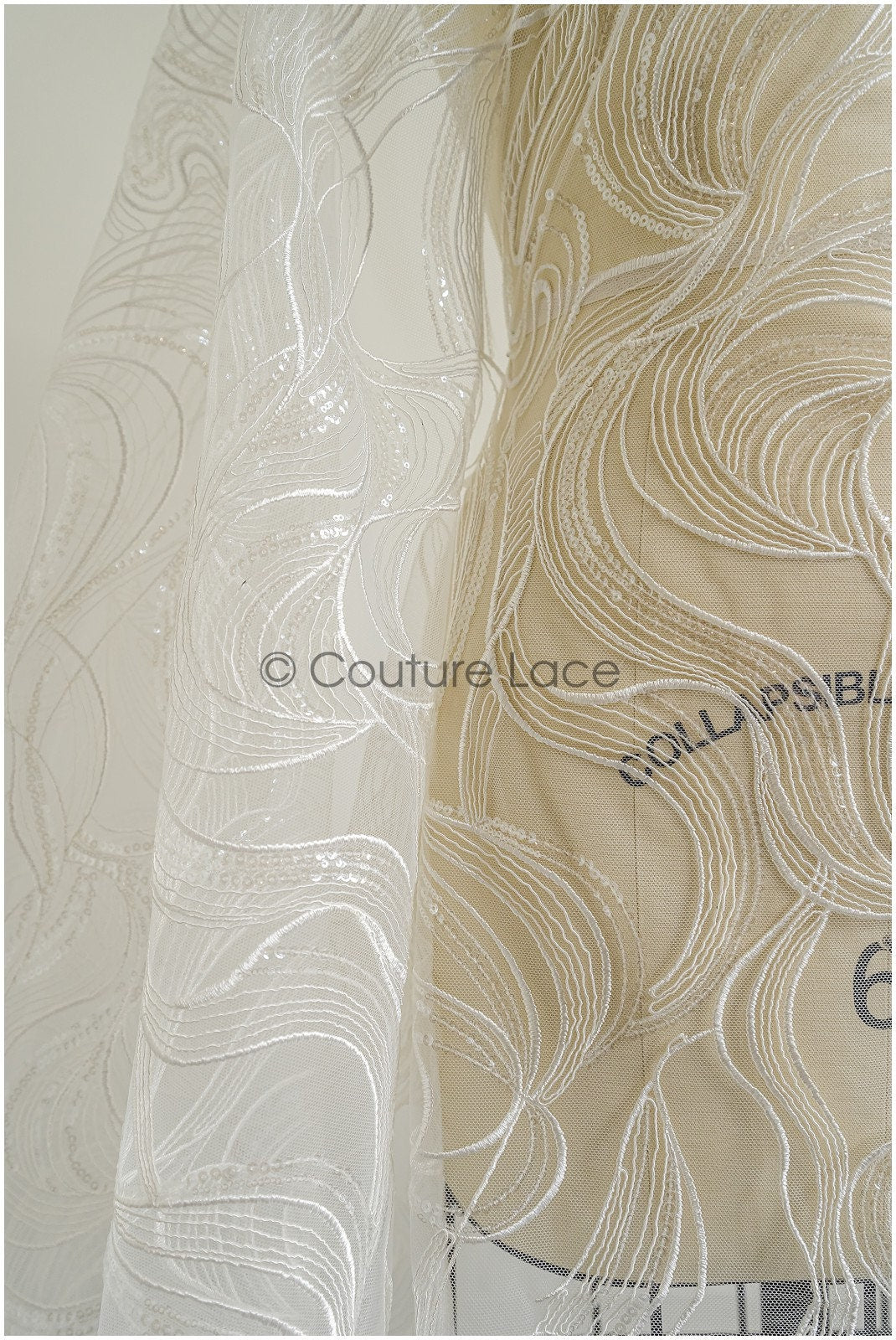 Wunderschöner Spitzenstoff mit Wellenmuster/ Couture Spitzenstoff Off-White/ Braut Wellenspitze// L22-464