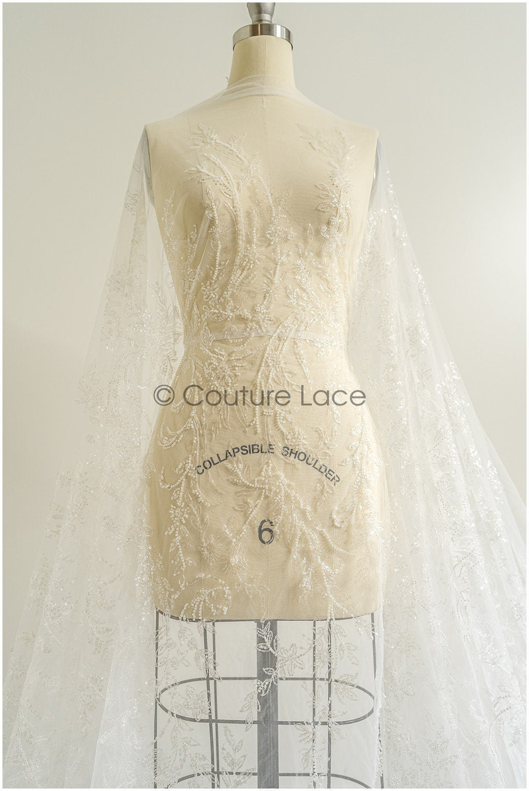 Perlen Spitzenstoff Off-White/ Couture Spitzenstoff mit Perlen & Pailletten/ Braut florale Spitze// L22-468