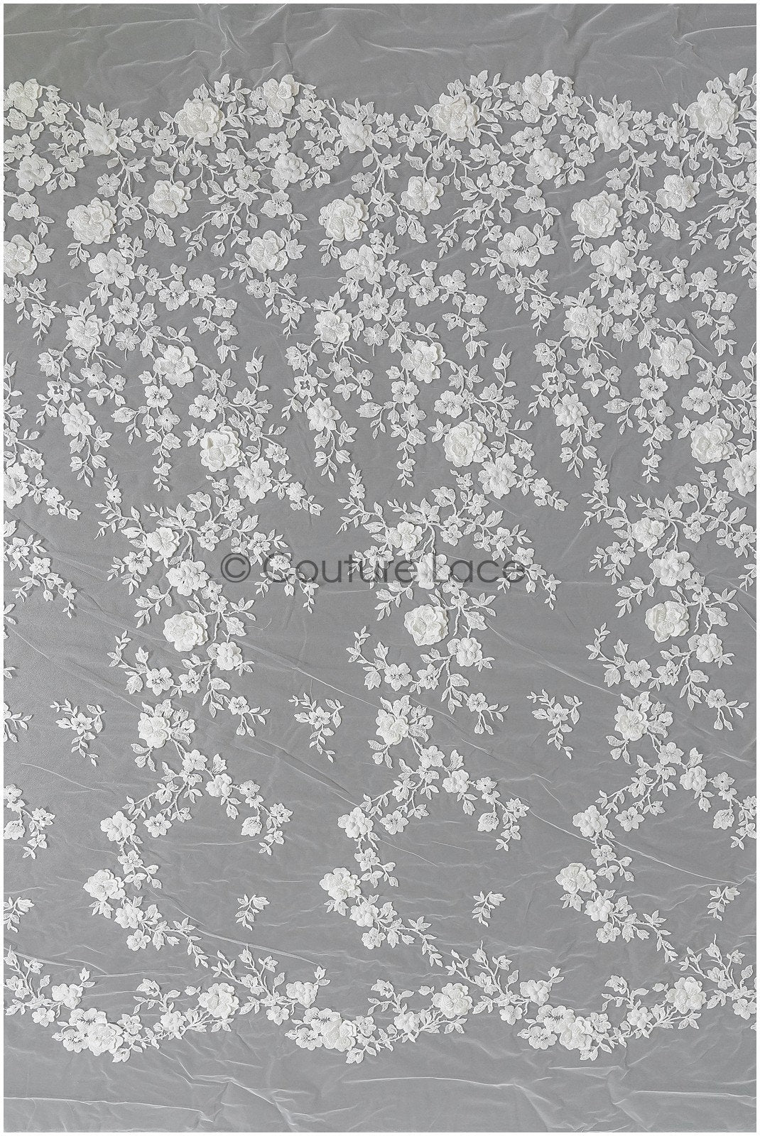 Wunderschöner 3D Blumen Spitzenstoff/ Braut Couture Spitzenstoff Off-White/ 3D Brautspitze mit Perlen/ Brautspitze// L22-471