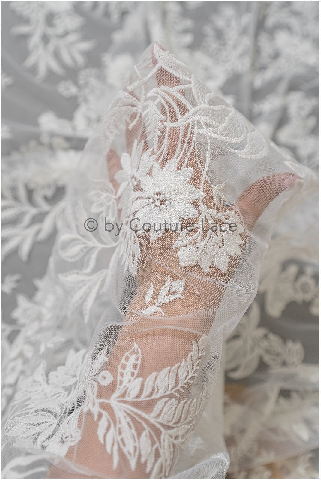Romantischer Braut Spitzenstoff mit Blumenmuster/ florale Couture Spitze/ bestickte Braut Spitze// L22-498