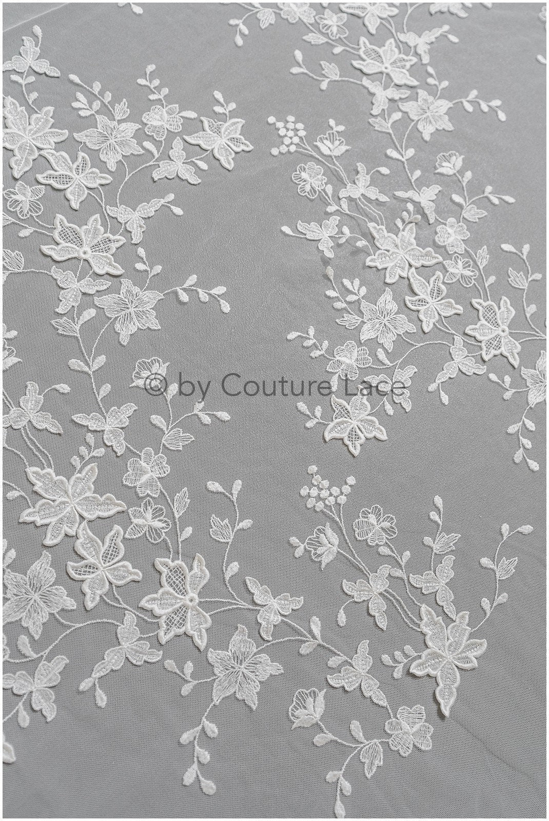 Super soft 3D lace fabric/ bridal couture lace fabric/ 3D embroidery lace/ 3D bridal lace with branches and leaves// L22-503