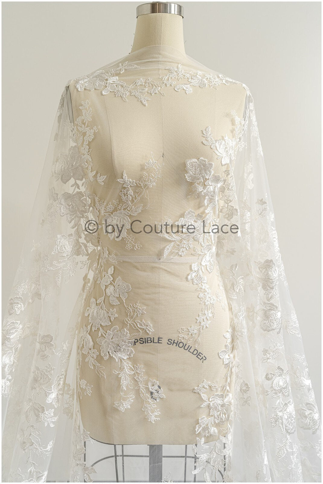 1.3yds/ 1.2m - Romantic bridal lace fabric/ floral couture lace fabric / L22-269B-REST-1.2Yds