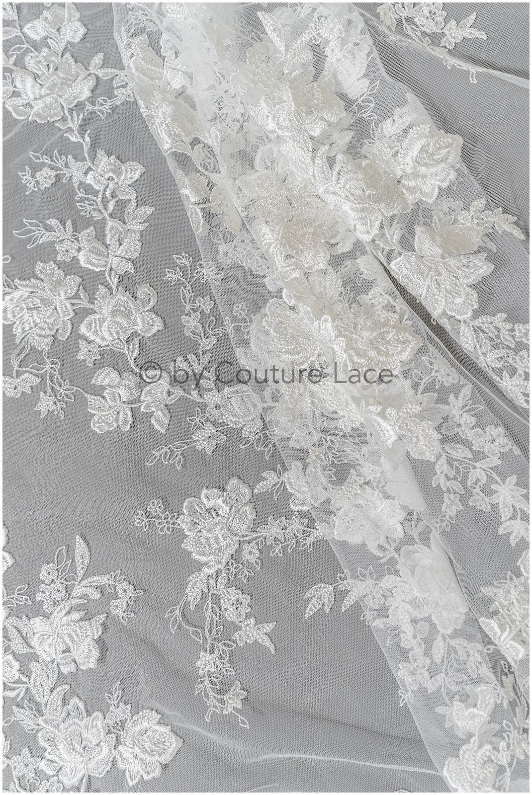 1.3yds/ 1.2m - Romantic bridal lace fabric/ floral couture lace fabric / L22-269B-REST-1.2Yds