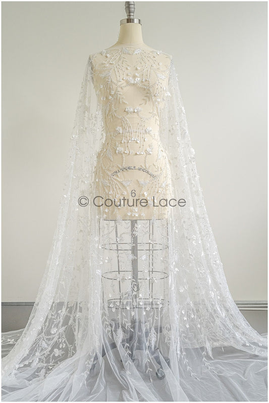 Perlen Braut Spitzenstoff/ Perlenspitze mit 3D-Blumen Off-White/ Couture Spitzenstoff/ Braut Spitzenstoff// L22-478