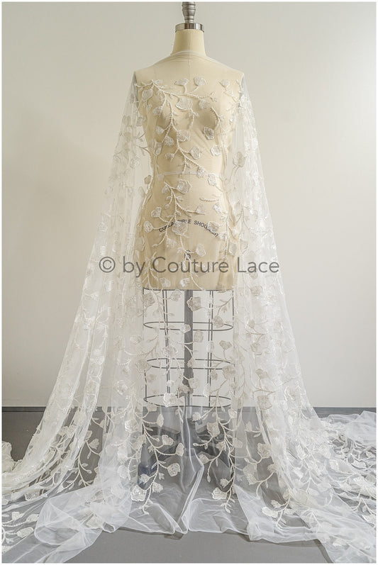 Heavy lace fabric with lines/ Couture lace fabric with beads & sequins/ Couture bridal lace fabric/ Bridal lace// L22-494