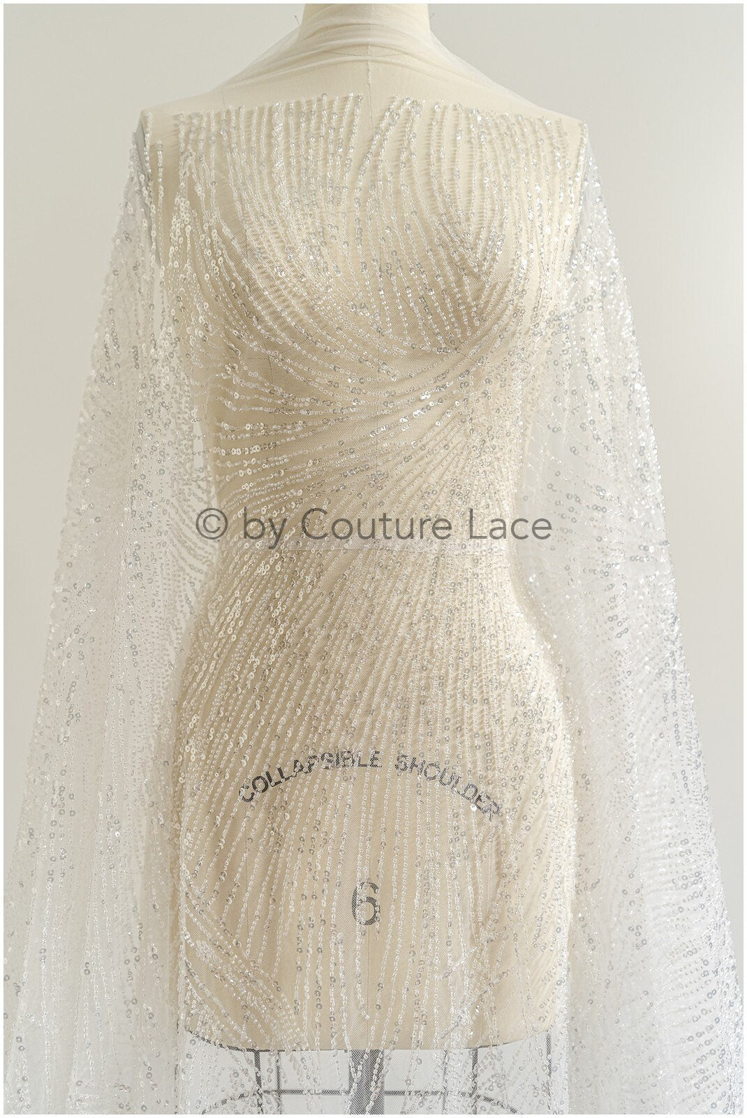 Glitter pearls lace fabric with lines/ Couture lace fabric with pearls/ Couture lace fabric/ Bridal lace// L22-142B