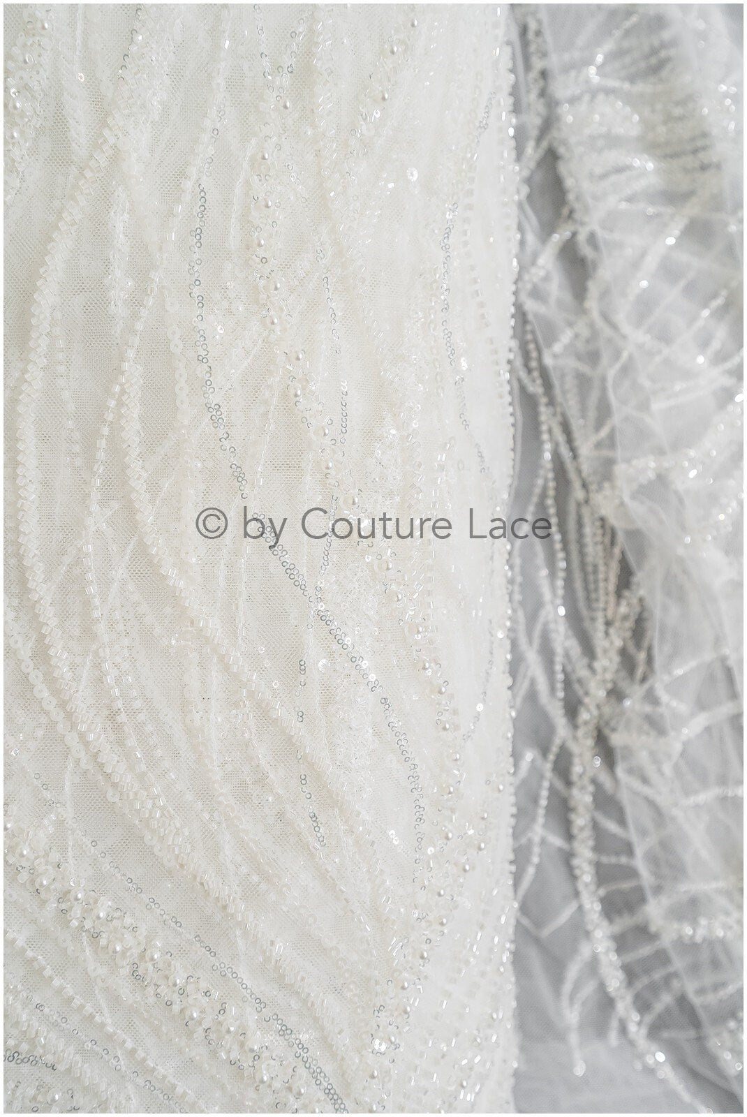 1.5yds Glitter Beaded Lace Fabric with Lines/ Couture Lace Fabric with Beads/ Couture Lace Fabric Off-White// L22-499 (Copy)