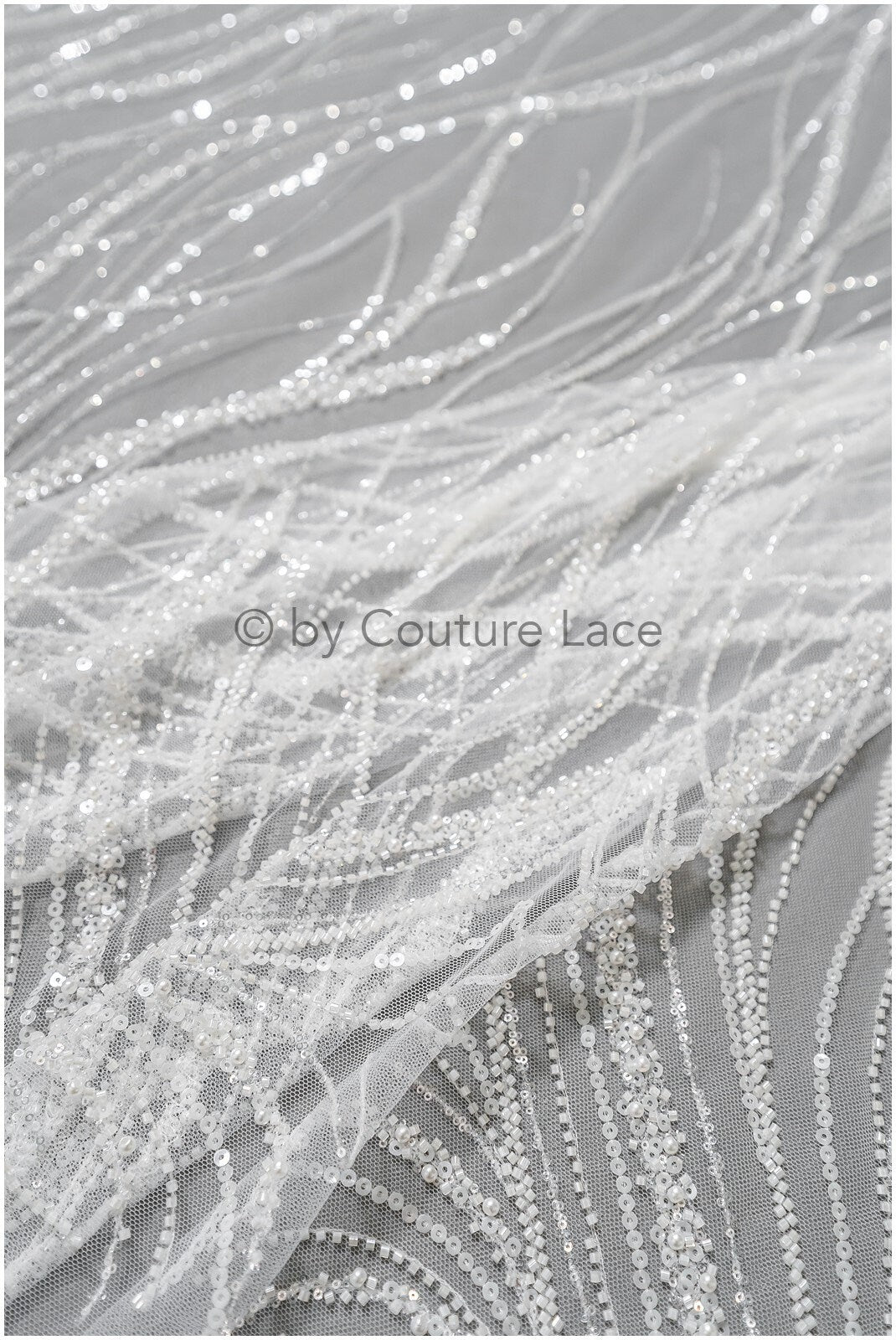 1.5yds Glitter Beaded Lace Fabric with Lines/ Couture Lace Fabric with Beads/ Couture Lace Fabric Off-White// L22-499 (Copy)