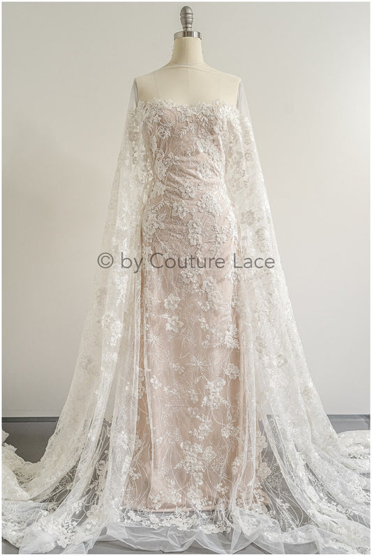 Schwerer Perlen Spitzenstoff Off-White/ Couture Spitzenstoff mit Blumen/ Braut Designer Spitze// L22-505