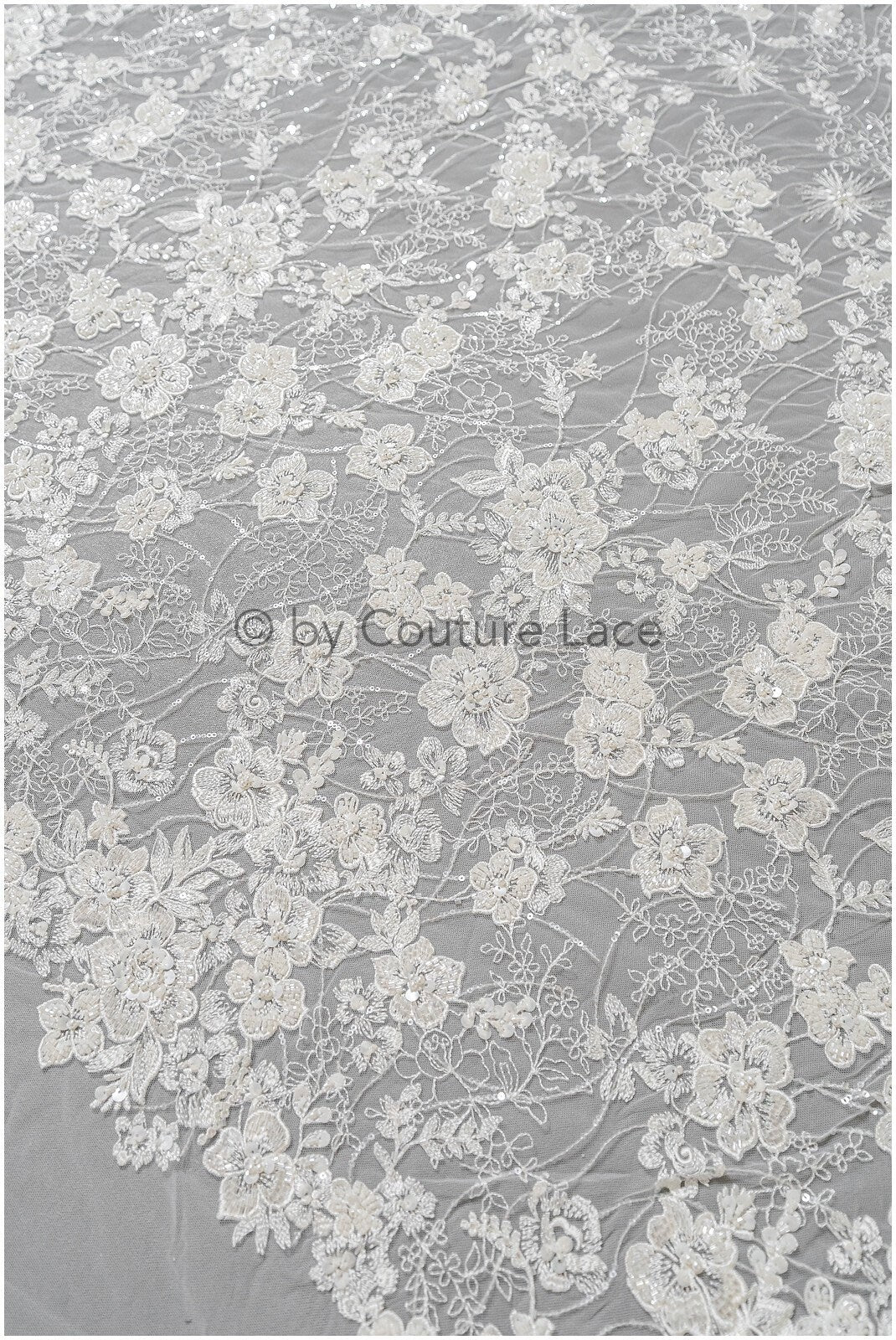 Schwerer Perlen Spitzenstoff Off-White/ Couture Spitzenstoff mit Blumen/ Braut Designer Spitze// L22-505