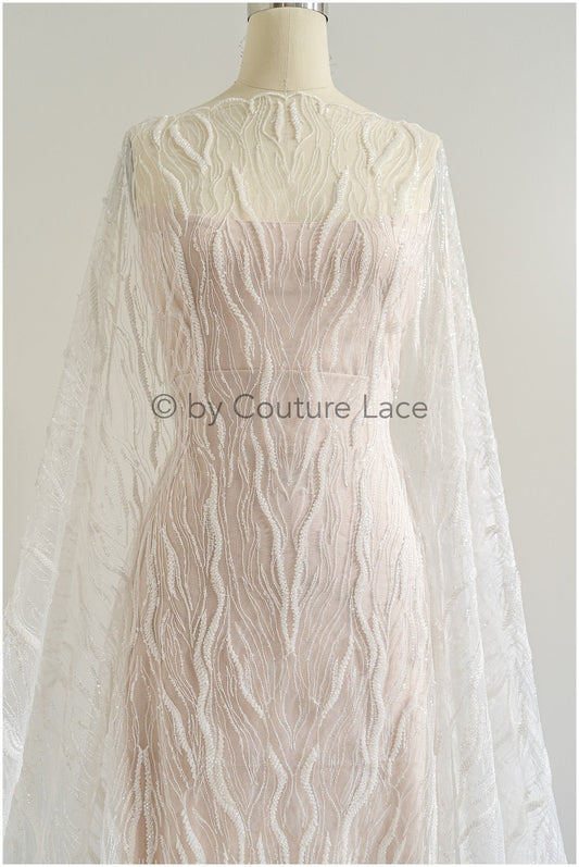 Perlen Spitze Stoff/ Couture Spitze Stoff/ Braut Spitze Stoff/ Perlen Perlen Spitze/ Perlen Welle Spitze // L22-500