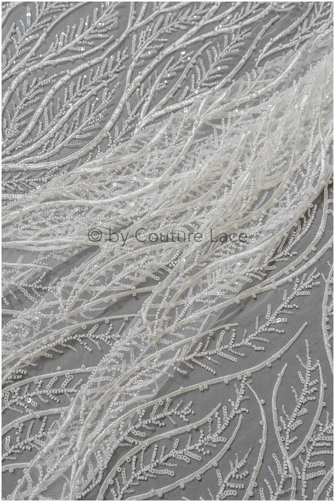 Perlen Spitzenstoff Off-White/ Couture Spitzenstoff/ Braut Spitzenstoff/ Perlen Spitze// L22-509