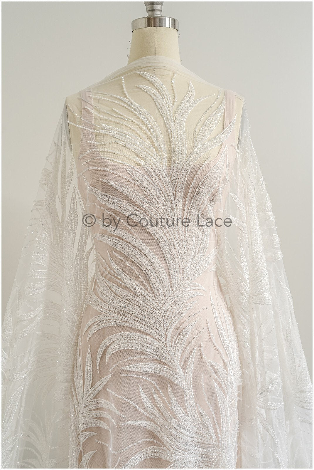 Perlen Spitzenstoff Off-White/ Perlen Spitzenstoff/ Braut Spitze Stoff/ Braut Perlenspitze// L22-510