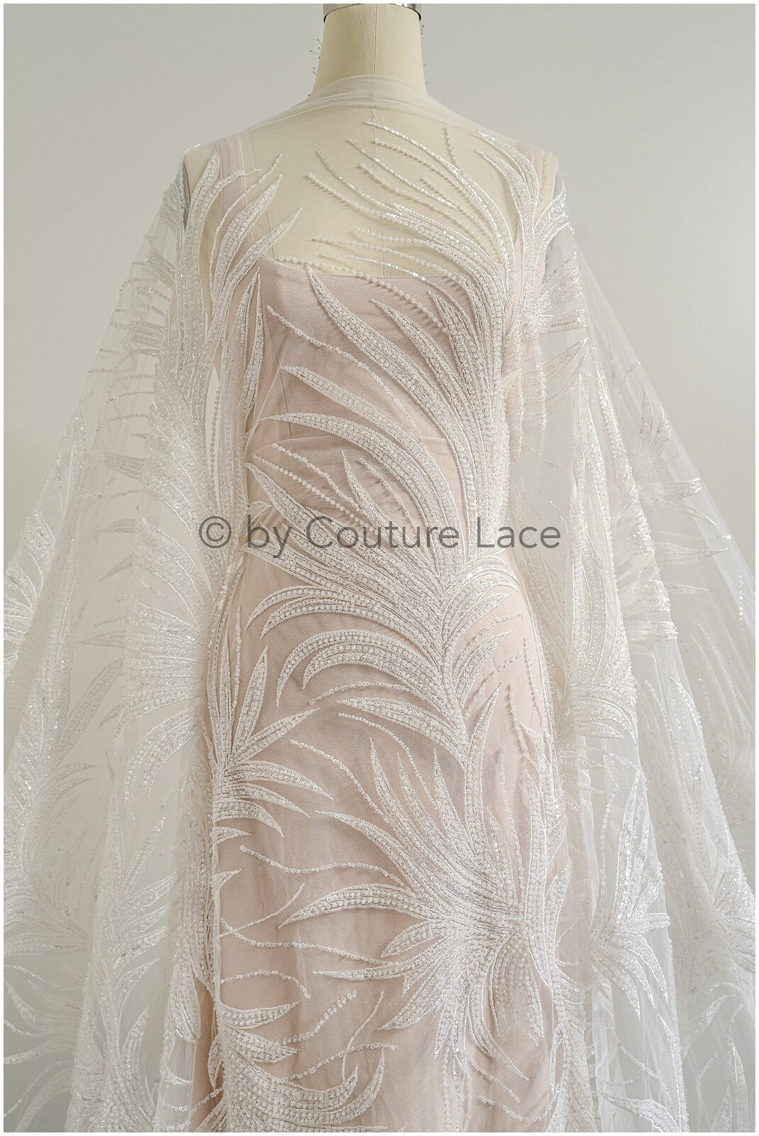 Perlen Spitzenstoff Off-White/ Perlen Spitzenstoff/ Braut Spitze Stoff/ Braut Perlenspitze// L22-510