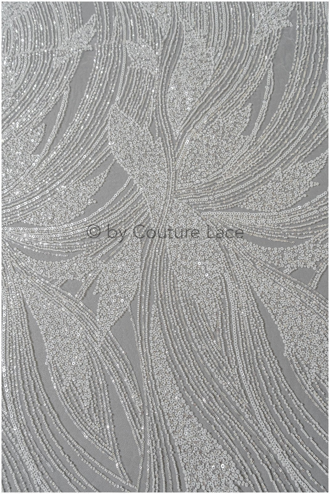 wunderschöner gestreifter Spitzenstoff/ Perlen Braut Spitze mit großen Zweigen/ Brautkleid Spitze mit Perlen/ Brautkleid Material// L22-511