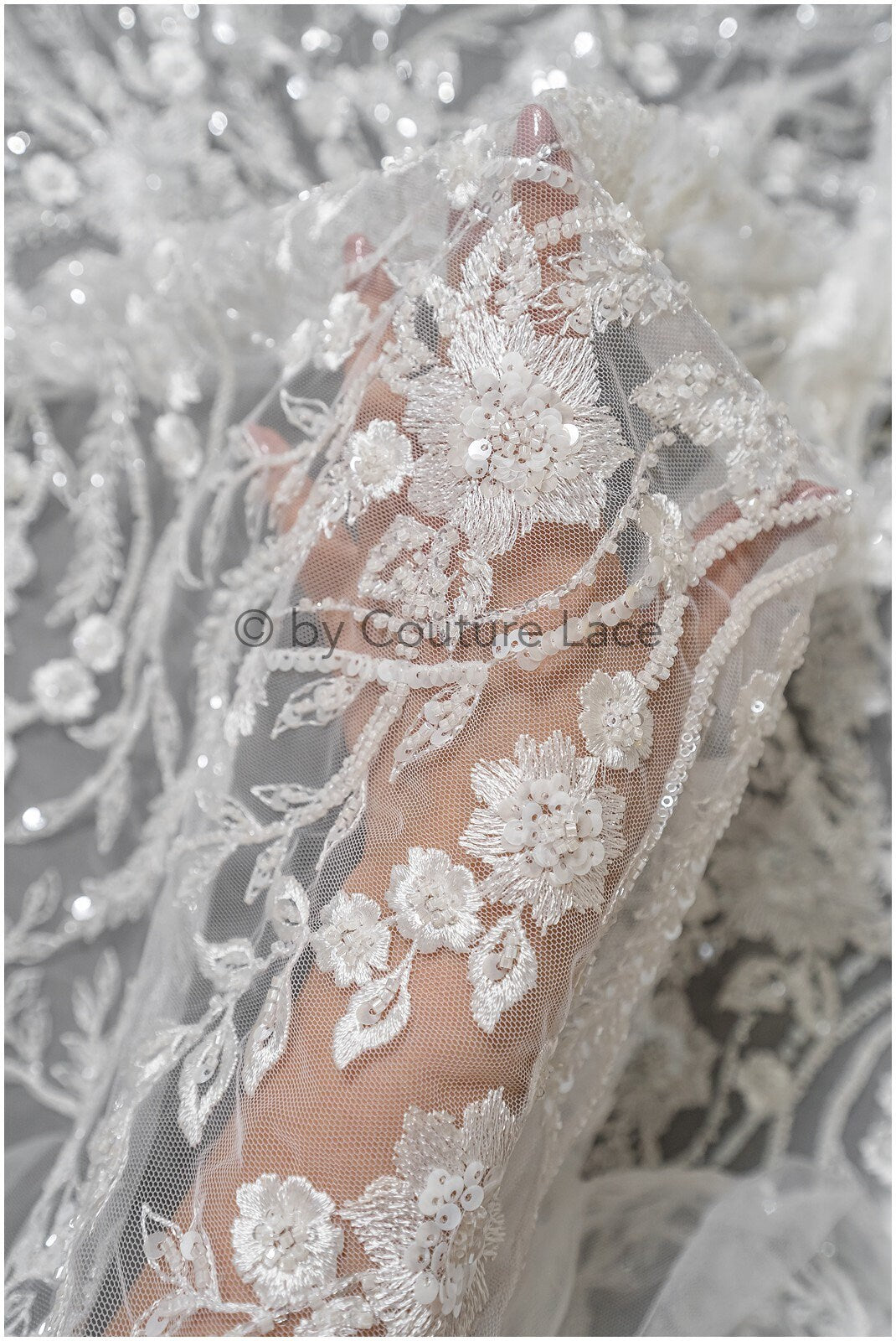Glitzerperlen Spitzenstoff mit Blumenmuster/ Couture Spitzenstoff mit Perlen/ Braut Couture Spitzenstoff/ Perlenspitze// L22-512