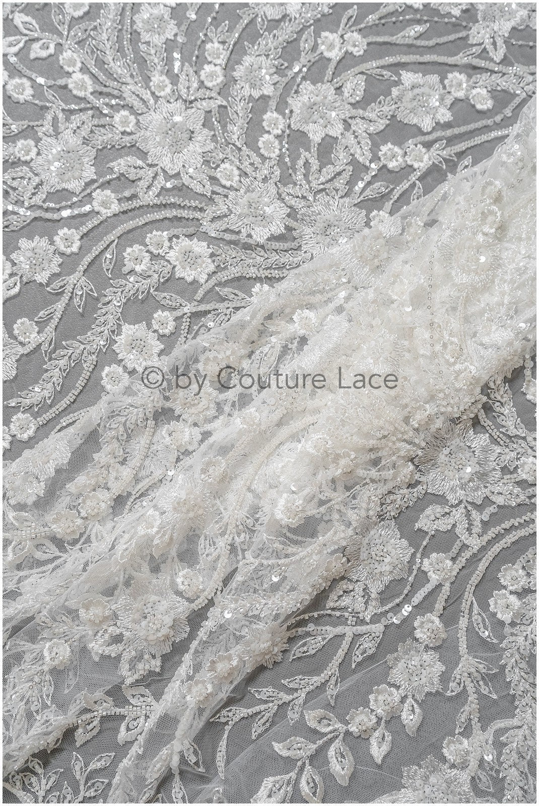Glitzerperlen Spitzenstoff mit Blumenmuster/ Couture Spitzenstoff mit Perlen/ Braut Couture Spitzenstoff/ Perlenspitze// L22-512