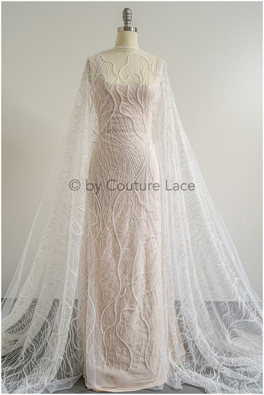 Perlen Spitzenstoff Off-White/ Brautkleid Spitze/ Couture Spitzenstoff/ Perlen Spitze// L22-513