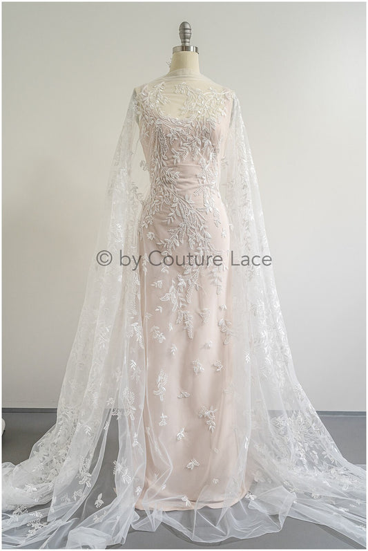 Encaje de flores silvestres romántico / encaje de novia color marfil / encaje para vestido de novia con lentejuelas / encaje floral // L22-522