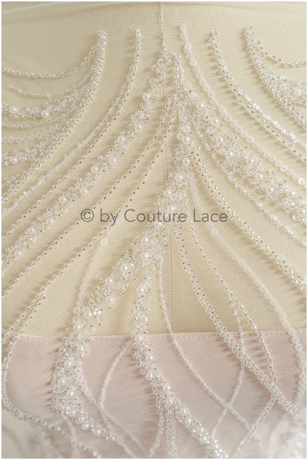 Glitter pearl lace fabric with lines/ Couture lace fabric with pearls/ Couture bridal lace fabric/ Pearl lace// L22-501
