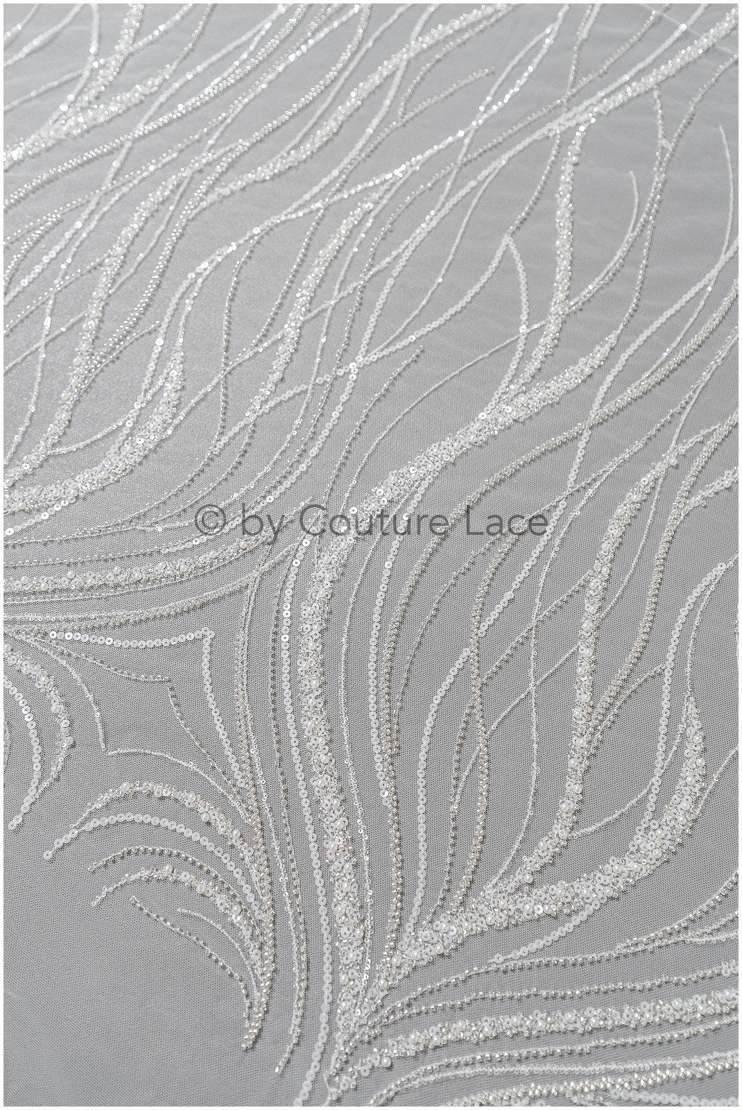 Glitter pearl lace fabric with lines/ Couture lace fabric with pearls/ Couture bridal lace fabric/ Pearl lace// L22-501