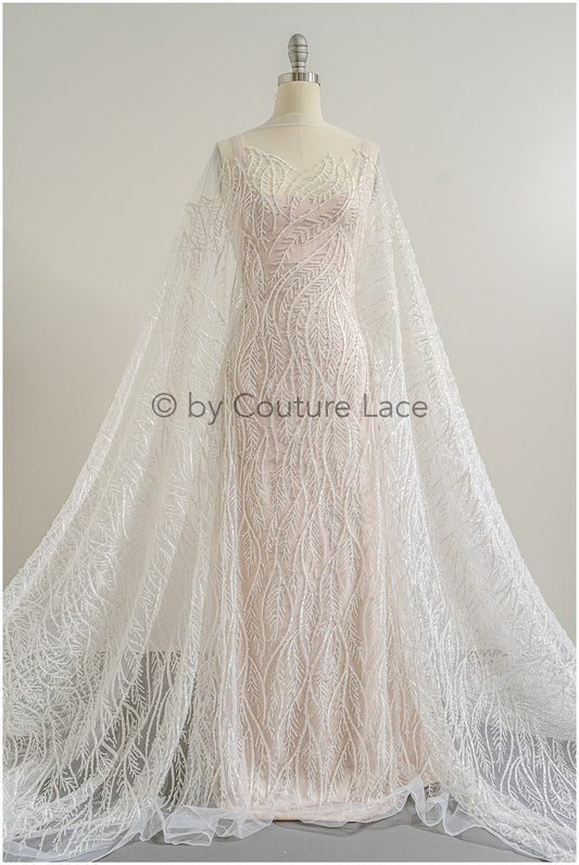 Perlen Spitzenstoff Off-White/ Couture Spitzenstoff/ Braut Spitzenstoff/ Perlen Spitze// L22-509