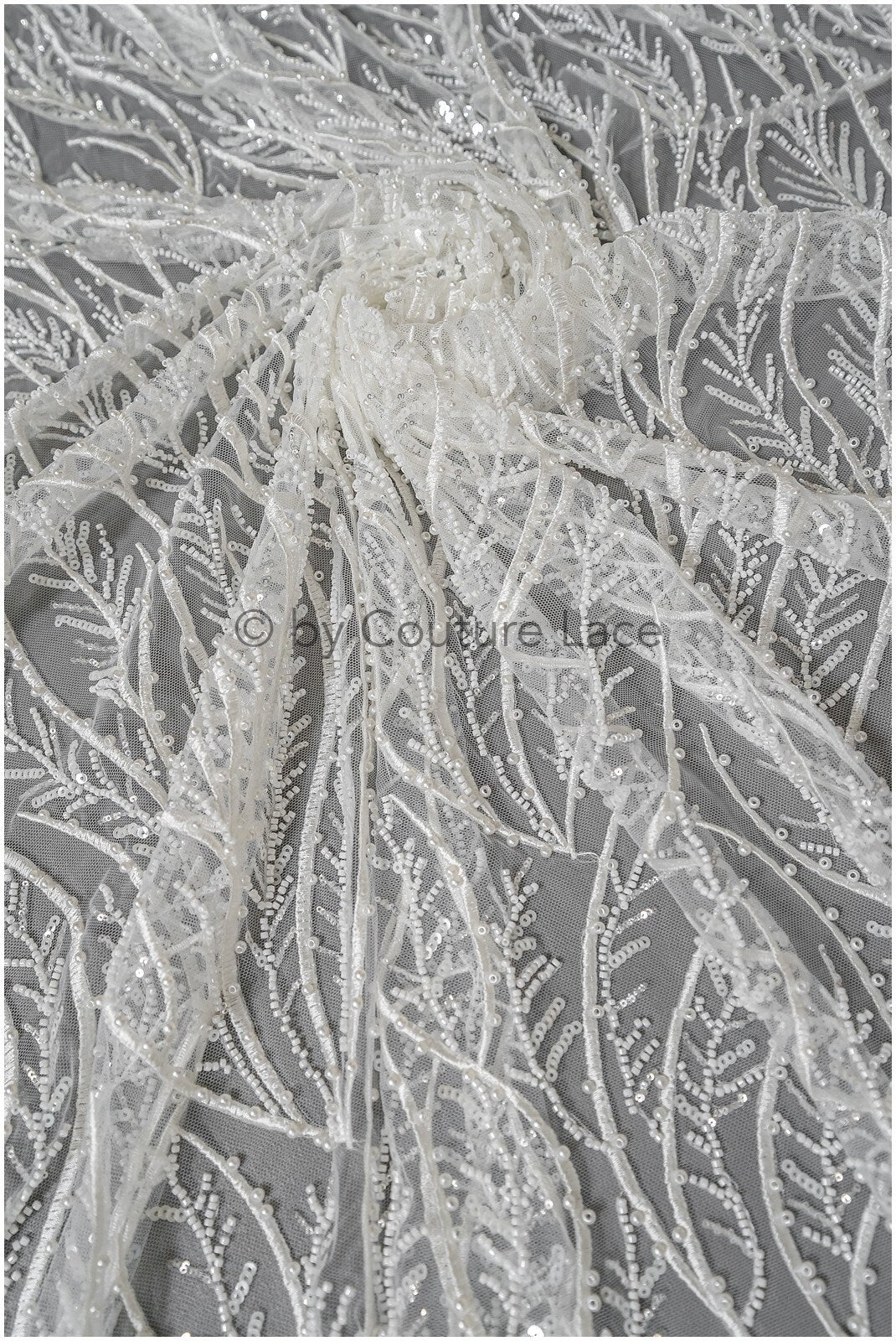 Perlen Spitzenstoff Off-White/ Couture Spitzenstoff/ Braut Spitzenstoff/ Perlen Spitze// L22-509