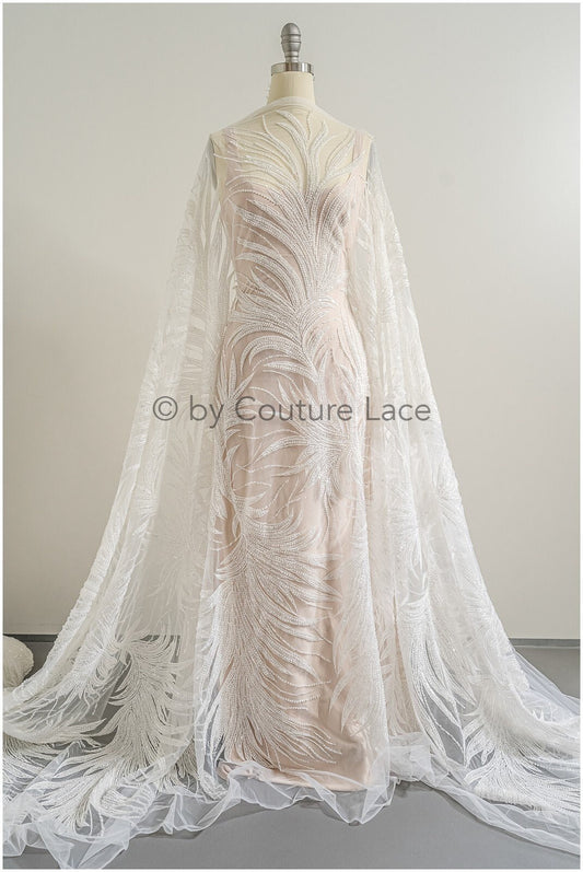 Perlen Spitzenstoff Off-White/ Perlen Spitzenstoff/ Braut Spitze Stoff/ Braut Perlenspitze// L22-510