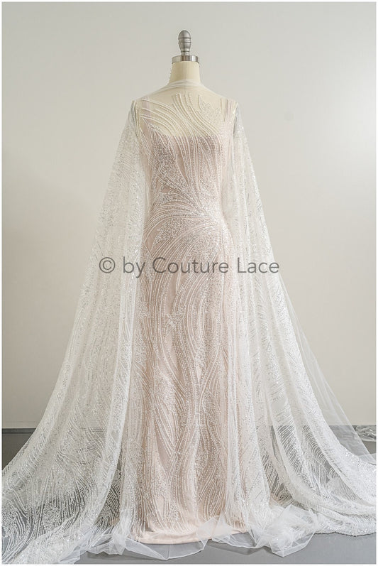 wunderschöner gestreifter Spitzenstoff/ Perlen Braut Spitze mit großen Zweigen/ Brautkleid Spitze mit Perlen/ Brautkleid Material// L22-511