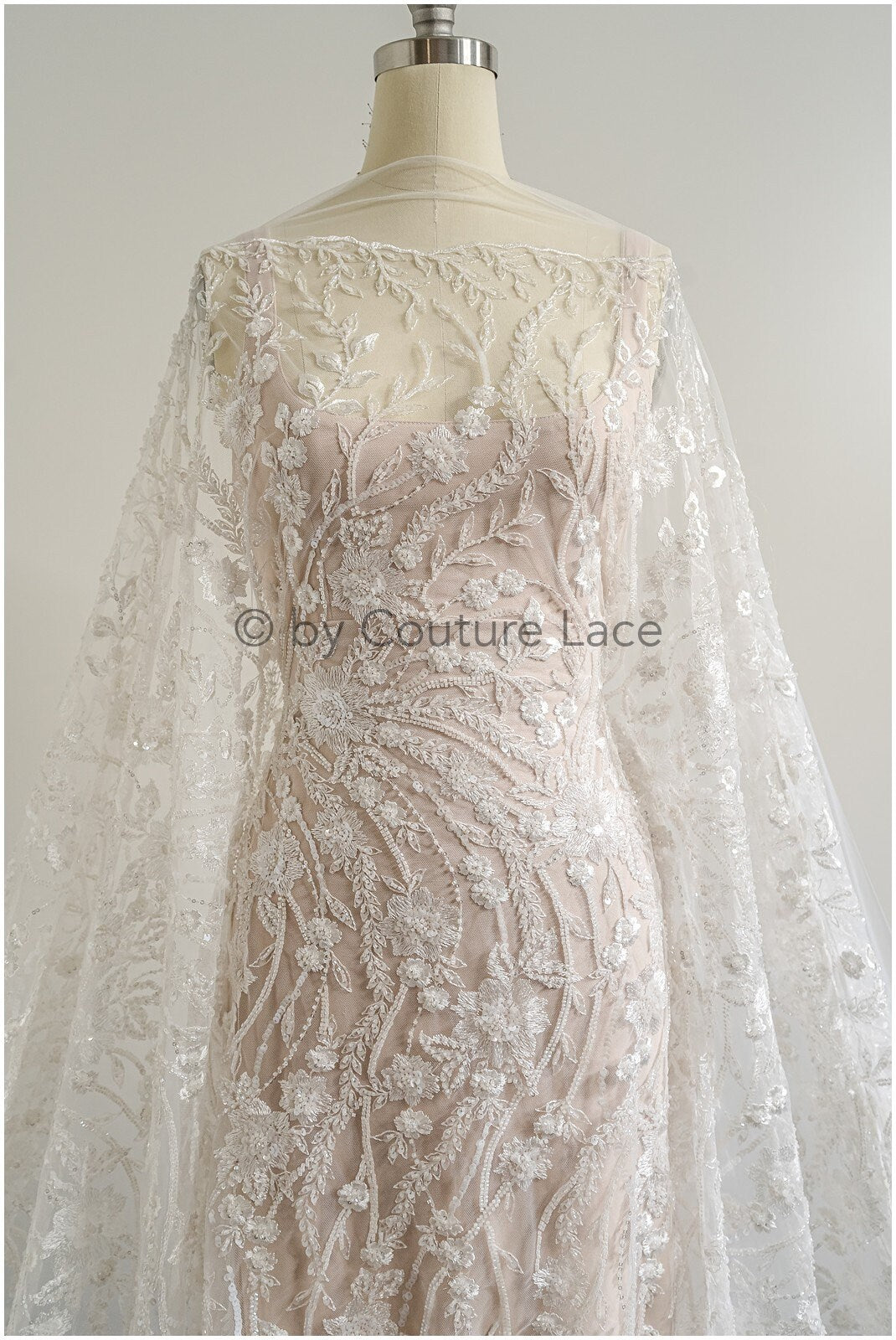 Glitzerperlen Spitzenstoff mit Blumenmuster/ Couture Spitzenstoff mit Perlen/ Braut Couture Spitzenstoff/ Perlenspitze// L22-512