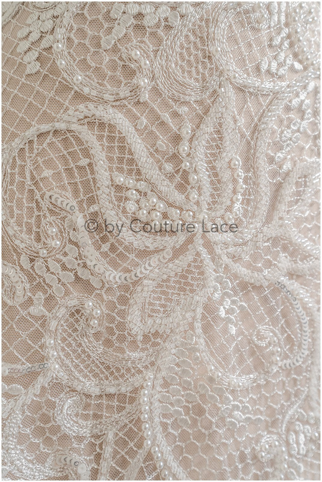 Perlen Spitzenstoff Off-White/ Couture Spitzenstoff/ Brautspitze Stoff mit Perlen/ Perlenspitze// L22-516