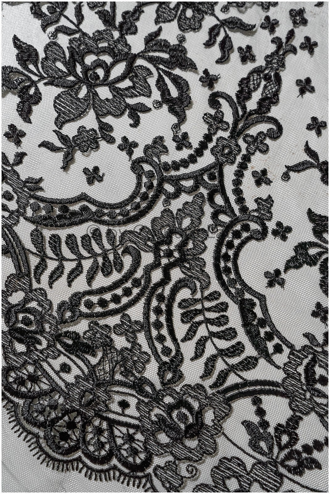 Abendkleid Spitze Stoff/ schwarze Spitze/ florale Abendkleider Spitze/ schwarze Couture Spitze// L22-240BLK