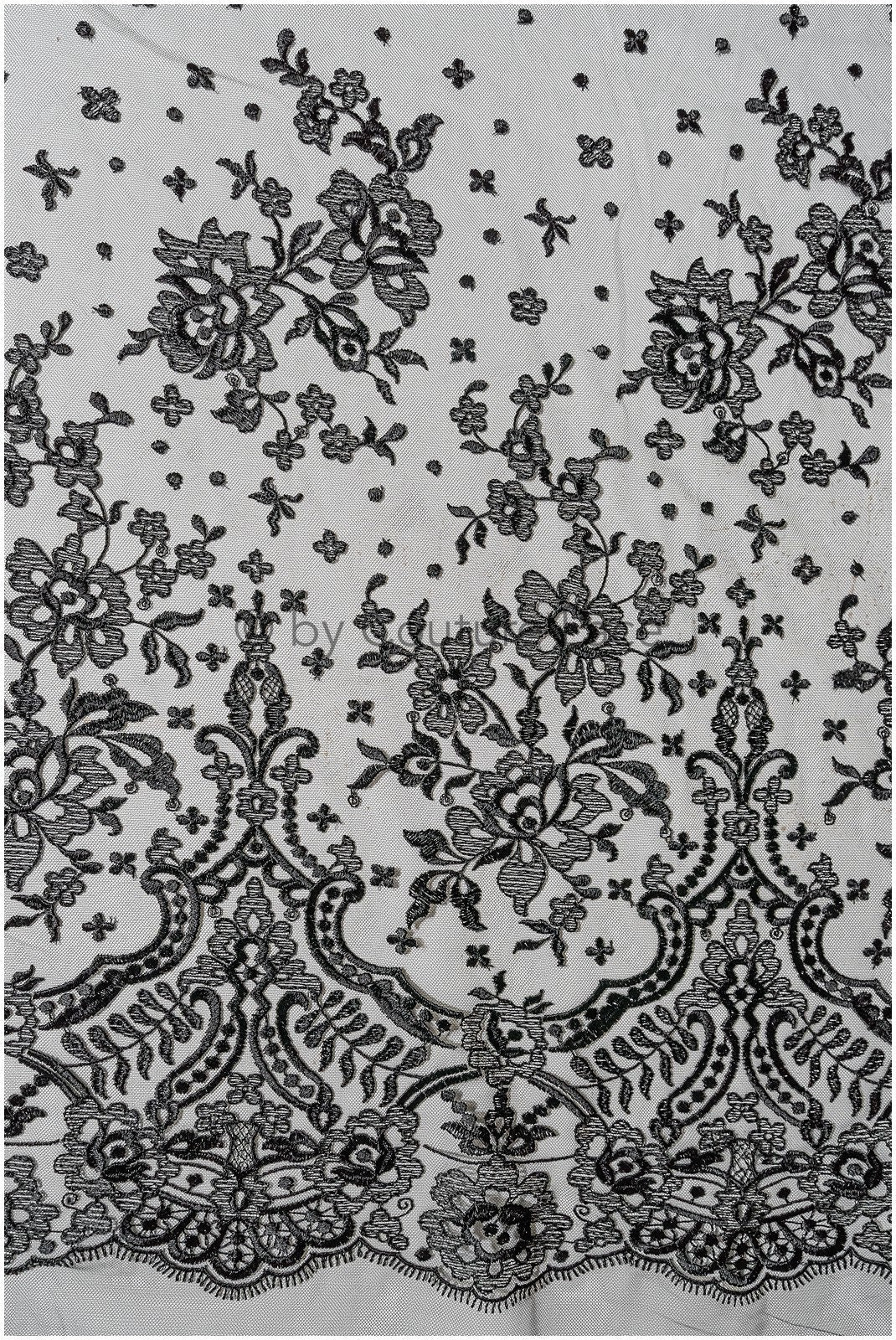 Abendkleid Spitze Stoff/ schwarze Spitze/ florale Abendkleider Spitze/ schwarze Couture Spitze// L22-240BLK