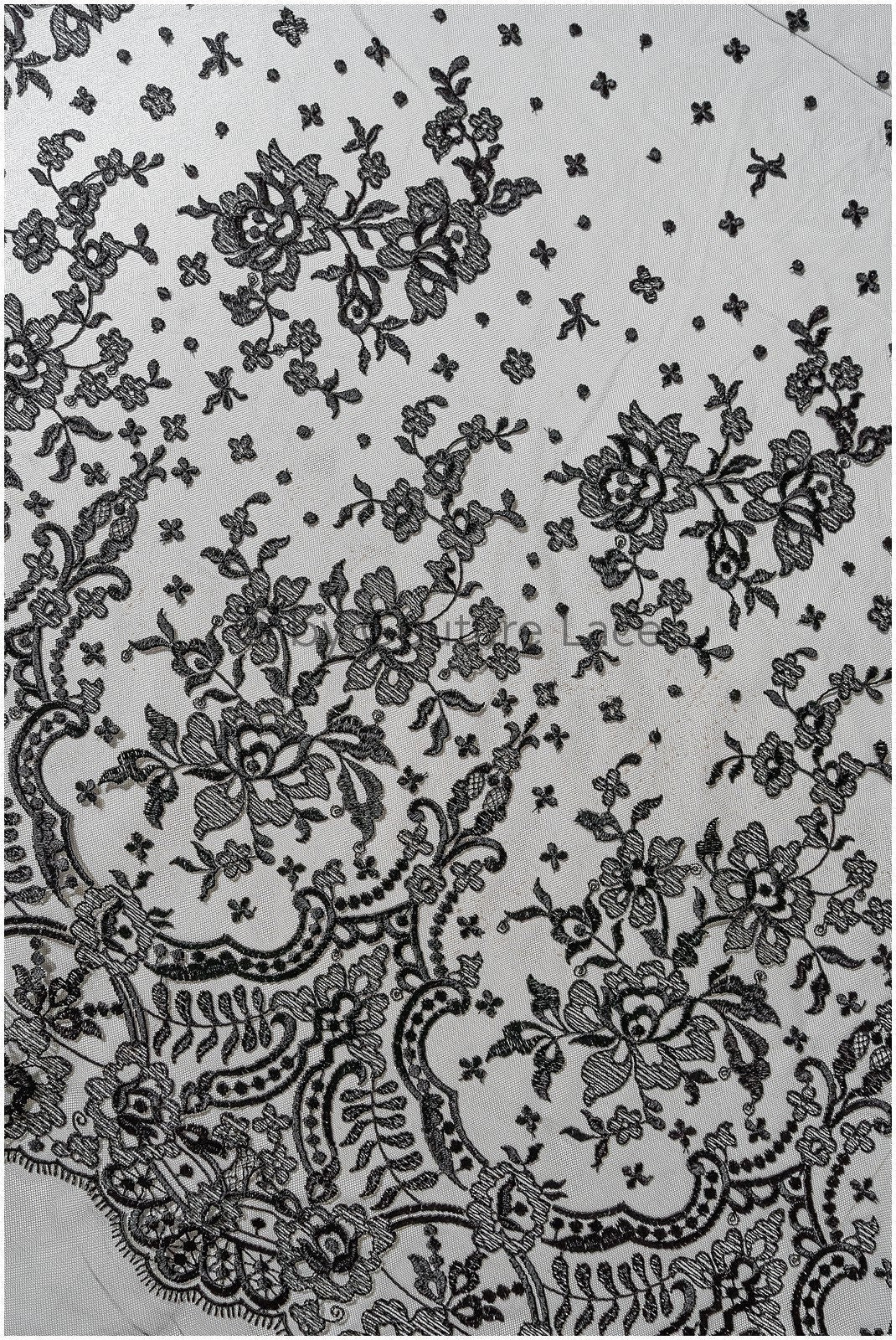 Abendkleid Spitze Stoff/ schwarze Spitze/ florale Abendkleider Spitze/ schwarze Couture Spitze// L22-240BLK