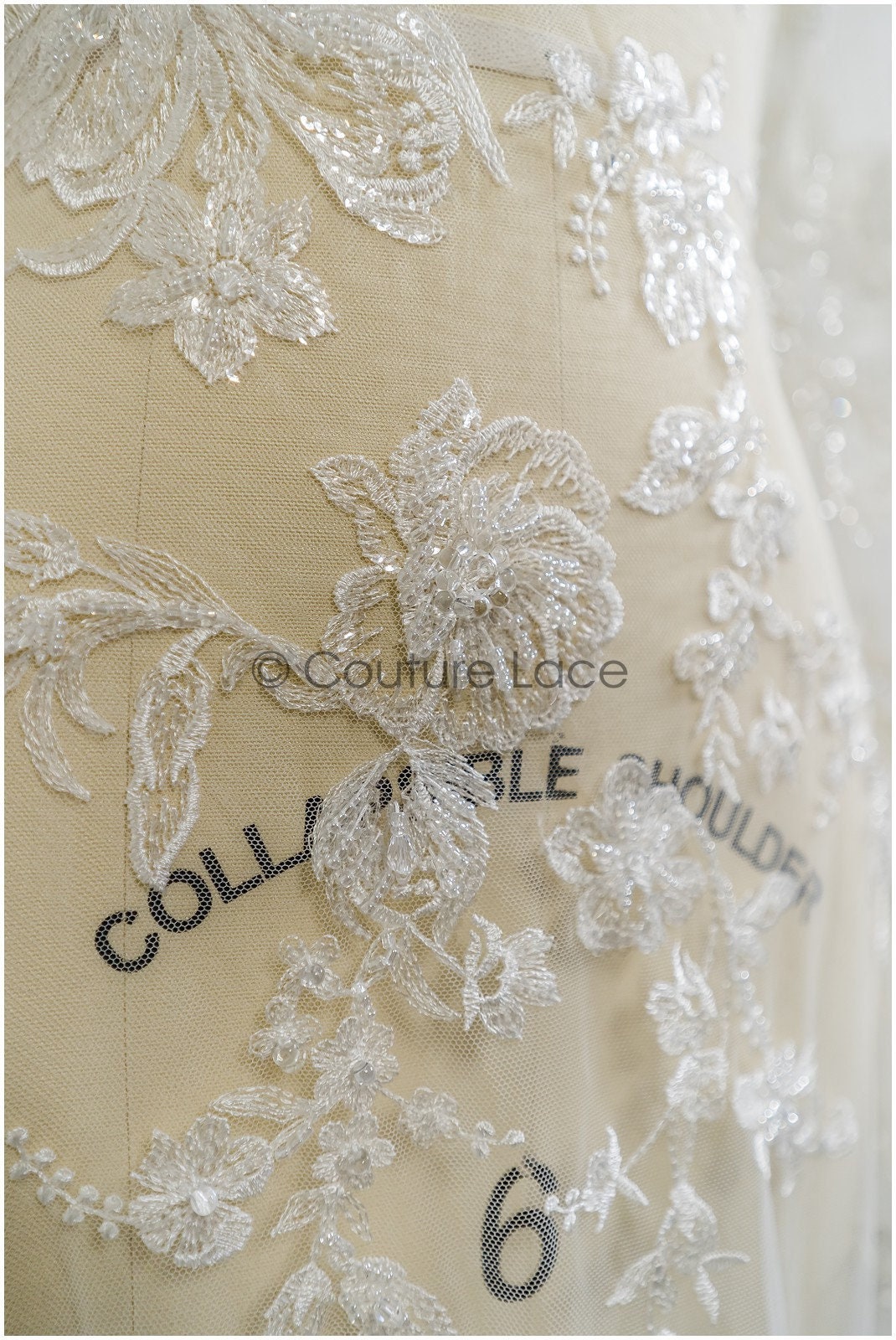 Perlen Spitzenstoff mit Blumenmuster/ Spitzenstoff mit Perlen und Pailletten/ handgemachte Spitze für Brautkleid// L21-092B