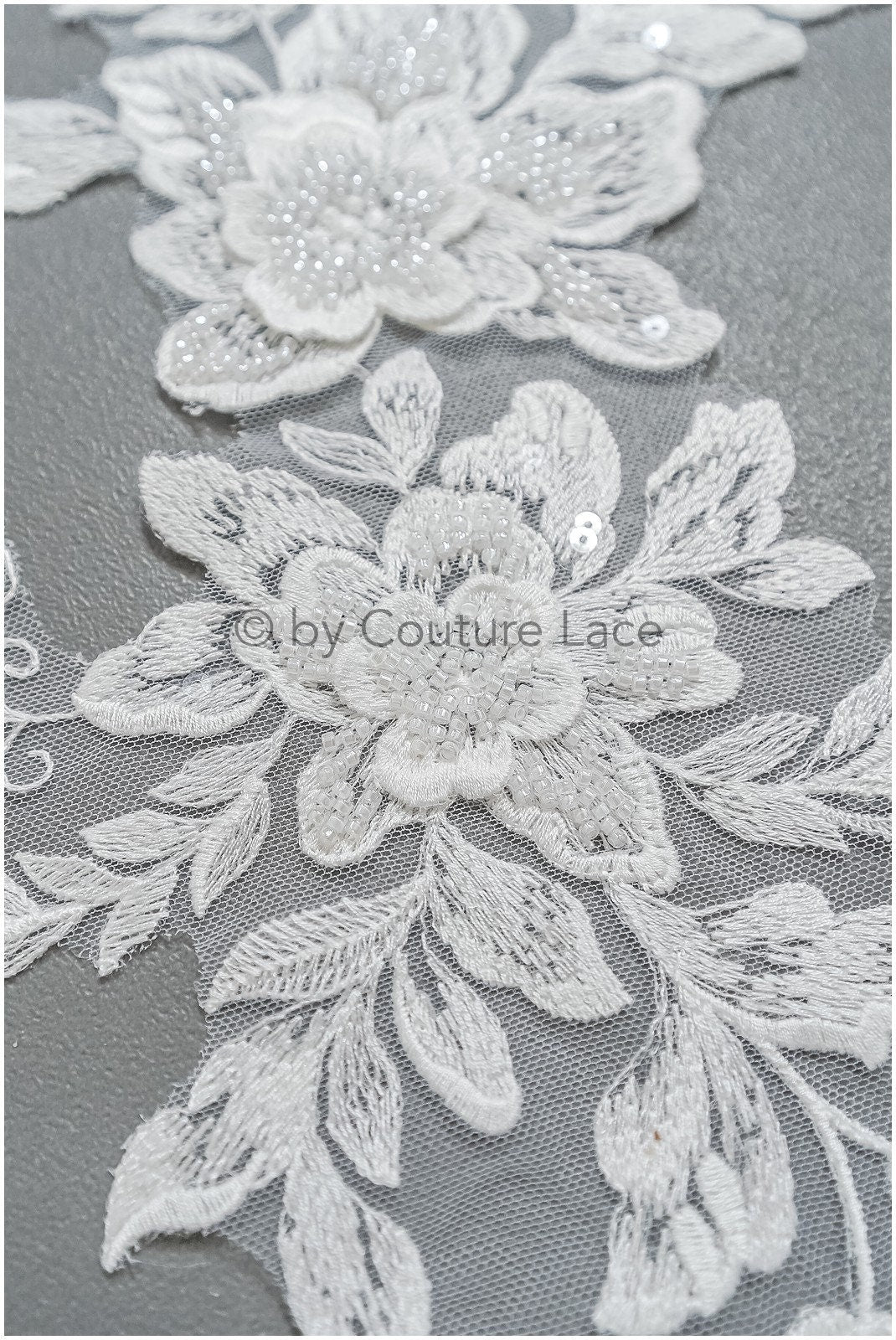 romantischer 3D Blumen Spitzen Aufnäher/ Baumwollblume Applikation/ Brautkleid Spitze Applikation/ Brautblumen Applikation// A22-287