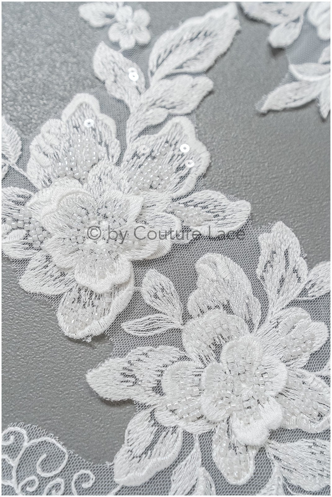 romantischer 3D Blumen Spitzen Aufnäher/ Baumwollblume Applikation/ Brautkleid Spitze Applikation/ Brautblumen Applikation// A22-287